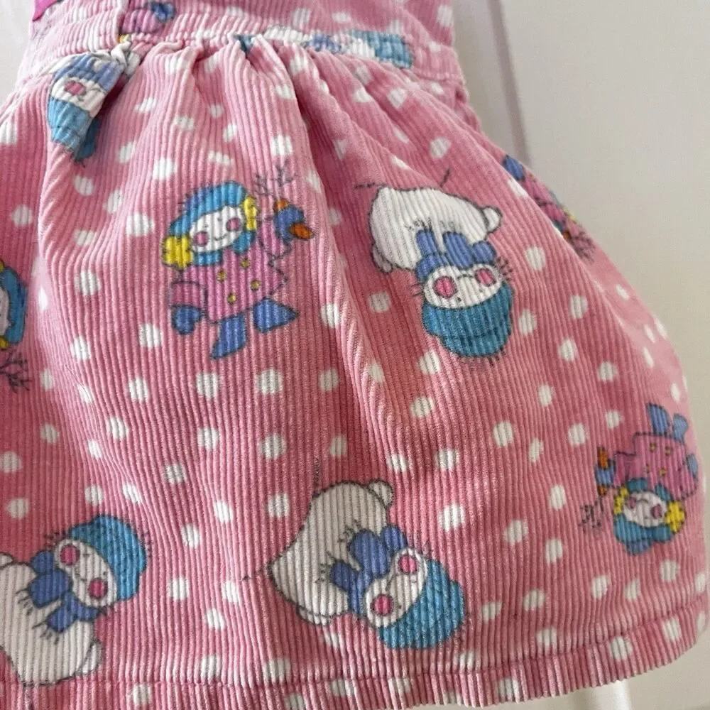 Vintage Oshkosh B'Gosh Pink Corduroy Snowman Overall Dress USA Girls 18 Months
